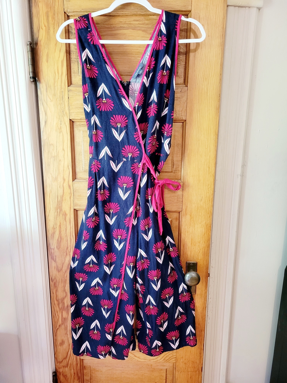 Modcloth Navy Midi Wrap Dress with Pink Floral Pattern